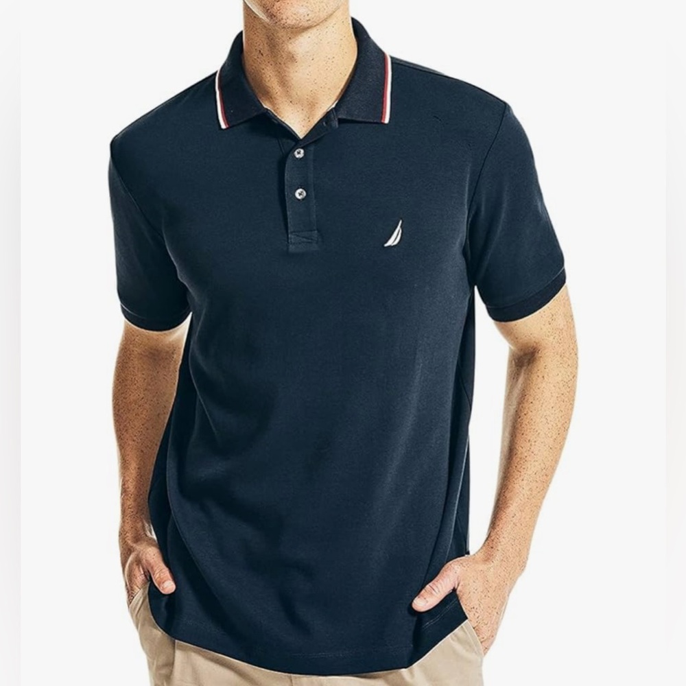 Nautica Men's Classic Fit Short Sleeve Dual Tipped Collar Polo Shirt